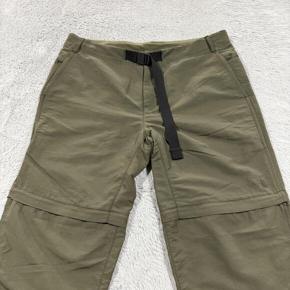 North Face Convertible Pants Mens 36 Green Zip Off Nylon Hiking Outdoor Belted - Picture 1 of 15